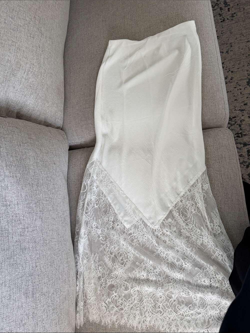 White Lace Satin Slip Skirt